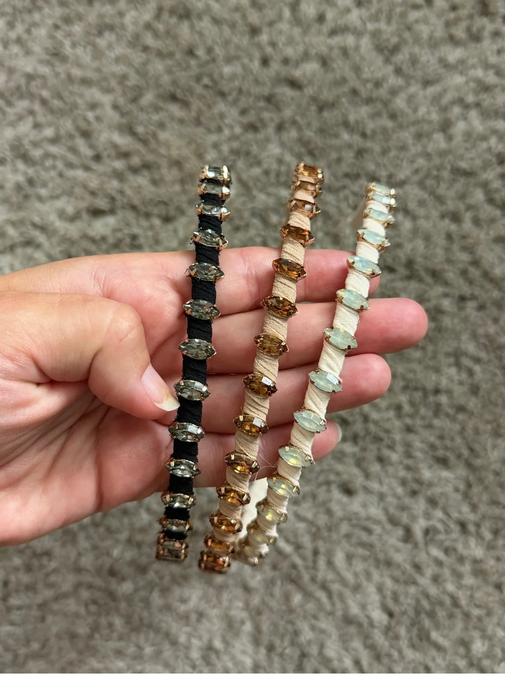 Set of 3 Gemstone Headbands - Black, Rose Gold & Cream